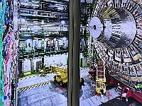 EbiCERN 2025 Mirek 071  Vizualizace svazkové komory (ve které „letí“ protony) a detektoru vznikajícího záření po srážkách protonů. - čtvrtek, 15. května